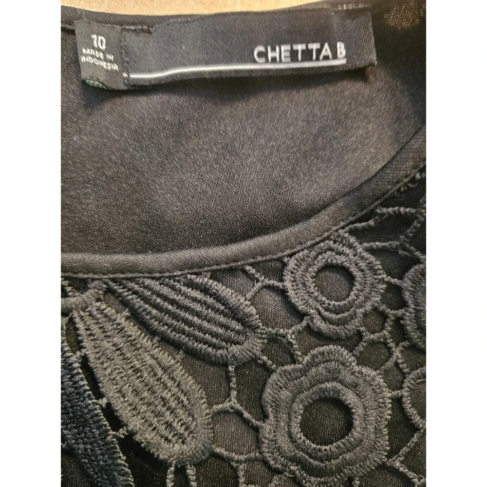 Chetta B Black Floral Guipure Lace Sleeveless Sheath Dress Size 10 Cocktail